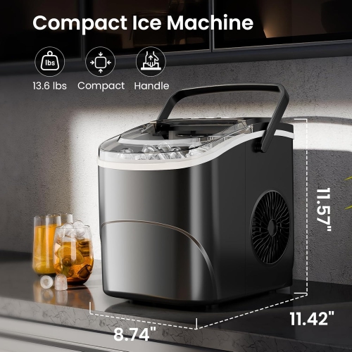 Antarctic Star Ice Makers Countertop with Handle,26.5Lbs/24H,9 Cubes in 6 Mins,2 Sizes of Bullet Ice,Portable Ice Maker Machine with
