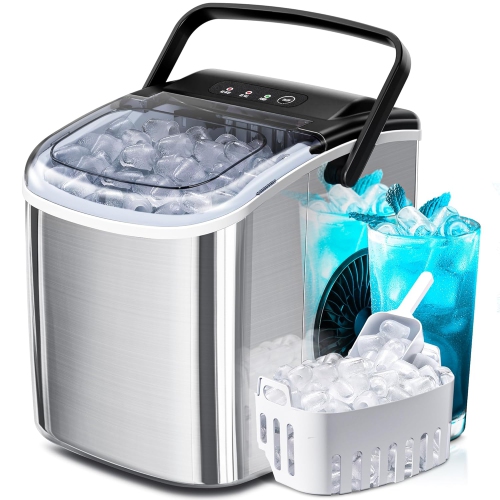 Antarctic Star Portable Ice Maker with Handle,26.5Lbs/24H,9 cubes in 6 mins,with self-cleaning,ice basket and scoop,great for home,bar,or