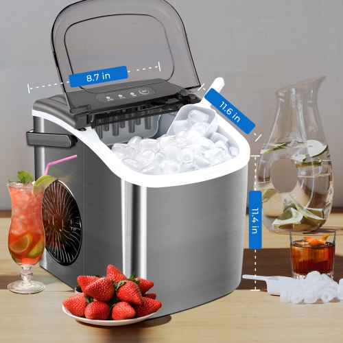 Antarctic Star Portable Ice Maker with Handle,26.5Lbs/24H,9 cubes in 6 mins,with self-cleaning,ice basket and scoop,great for home,bar,or