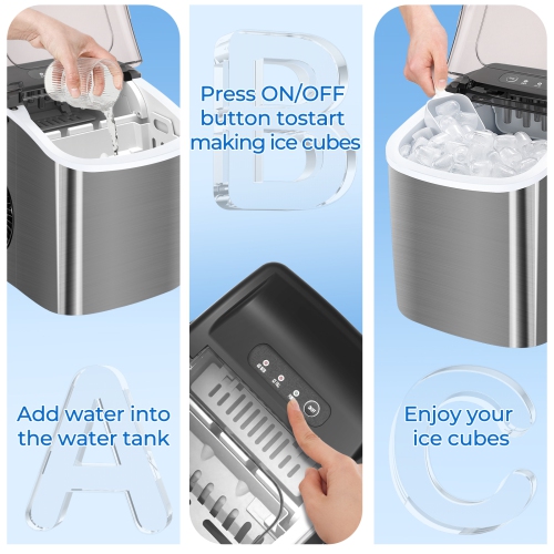 Antarctic Star Portable Ice Maker with Handle,26.5Lbs/24H,9 cubes in 6 mins,with self-cleaning,ice basket and scoop,great for home,bar,or