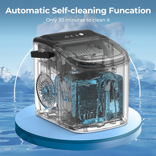 Antarctic Star Portable Ice Maker with Handle,26.5Lbs/24H,9 cubes in 6 mins,with self-cleaning,ice basket and scoop,great for home,bar,or