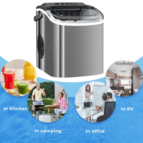 Antarctic Star Portable Ice Maker with Handle,26.5Lbs/24H,9 cubes in 6 mins,with self-cleaning,ice basket and scoop,great for home,bar,or