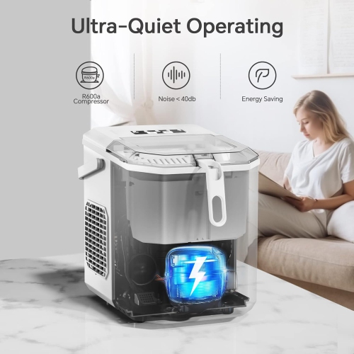 Antarctic Star Portable Ice Maker, self-cleaning, makes 9 cubes in 6 minutes, 26.5 lbs/24h, includes ice scoop and basket, 2 ice cube sizes for home,