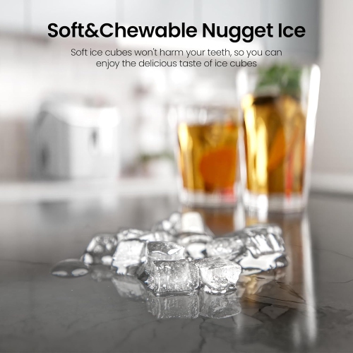 Antarctic Star Nugget Countertop Ice Maker with Soft Chewable Ice, Pebble Portable Machine Scoop, Self-Cleaning, One-Click Operation, White