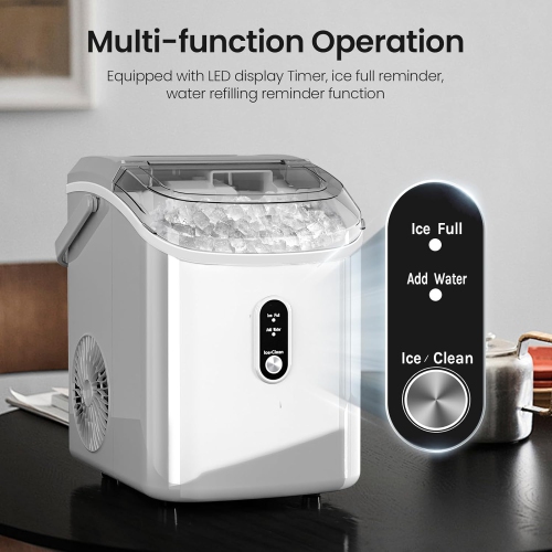 Antarctic Star Nugget Countertop Ice Maker with Soft Chewable Ice, Pebble Portable Machine Scoop, Self-Cleaning, One-Click Operation, White