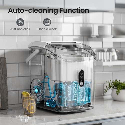 Antarctic Star Nugget Countertop Ice Maker with Soft Chewable Ice, Pebble Portable Machine Scoop, Self-Cleaning, One-Click Operation, White