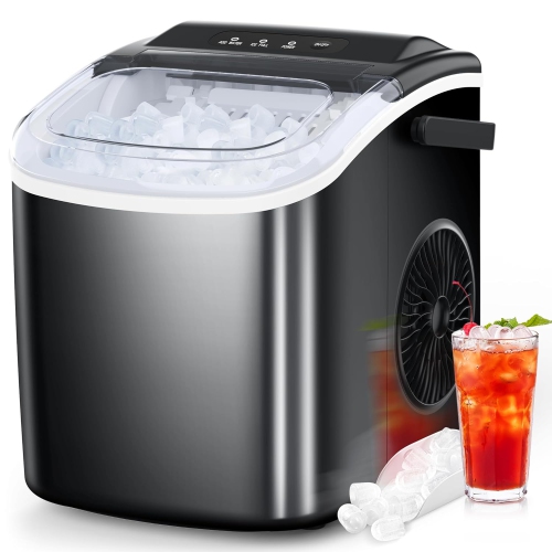 Image 1 of 8.. Antarctic Star Portable Ice Maker,Countertop Model,Self-Cleaning,26.5lbs/24Hrs,6 Mins/9 Pcs Bullet Ice,Includes Ice Scoop and Basket,Black
