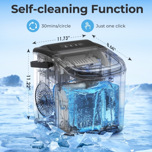 Antarctic Star Portable Ice Maker,Countertop Model,Self-Cleaning,26.5lbs/24Hrs,6 Mins/9 Pcs Bullet Ice,Includes Ice Scoop and Basket,Black