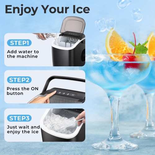 Antarctic Star Portable Ice Maker,Countertop Model,Self-Cleaning,26.5lbs/24Hrs,6 Mins/9 Pcs Bullet Ice,Includes Ice Scoop and Basket,Black