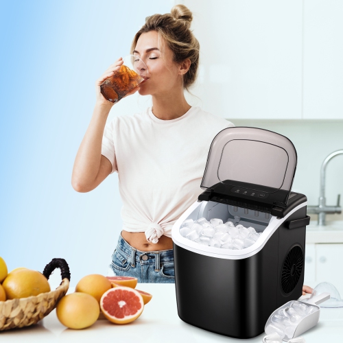 Antarctic Star Portable Ice Maker,Countertop Model,Self-Cleaning,26.5lbs/24Hrs,6 Mins/9 Pcs Bullet Ice,Includes Ice Scoop and Basket,Black
