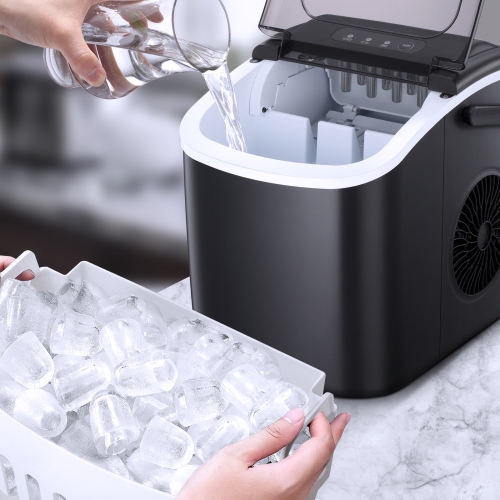 Antarctic Star Portable Ice Maker,Countertop Model,Self-Cleaning,26.5lbs/24Hrs,6 Mins/9 Pcs Bullet Ice,Includes Ice Scoop and Basket,Black