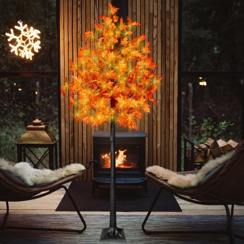 210cm LED Fall Tree with Lights, LED Lighted Maple Tree with Timer, LED Maple Tree with Lights for Fall&Thanksgiving Decor, Prelit Artificial Maple
