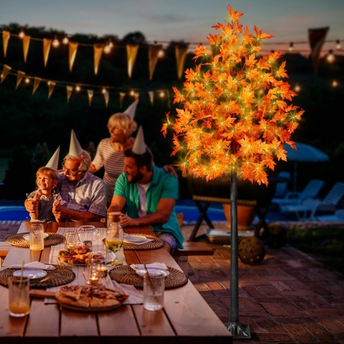210cm LED Fall Tree with Lights, LED Lighted Maple Tree with Timer, LED Maple Tree with Lights for Fall&Thanksgiving Decor, Prelit Artificial Maple