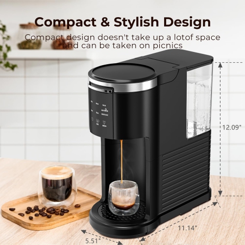 Single Serve Coffee Maker, Coffee Brewer for K-Cups Pods and Ground Coffee, Capsule Coffee Machine with 40 oz Water Tank, Black