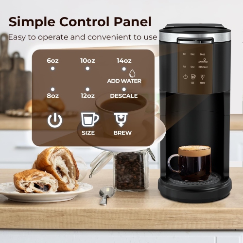 Single Serve Coffee Maker, Coffee Brewer for K-Cups Pods and Ground Coffee, Capsule Coffee Machine with 40 oz Water Tank, Black