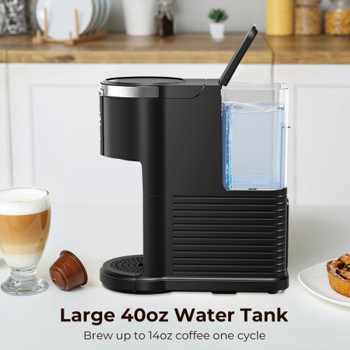Single Serve Coffee Maker, Coffee Brewer for K-Cups Pods and Ground Coffee, Capsule Coffee Machine with 40 oz Water Tank, Black