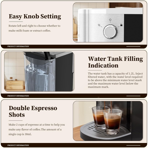 Espresso Machine 20 Bar, Semi-Automatic Coffee Machine for Cappuccino & Latte with Milk Frother Steam Wand,LCD Display,45 oz Removable Water Tank