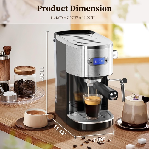 Espresso Machine 20 Bar, Semi-Automatic Coffee Machine for Cappuccino & Latte with Milk Frother Steam Wand,LCD Display,45 oz Removable Water Tank