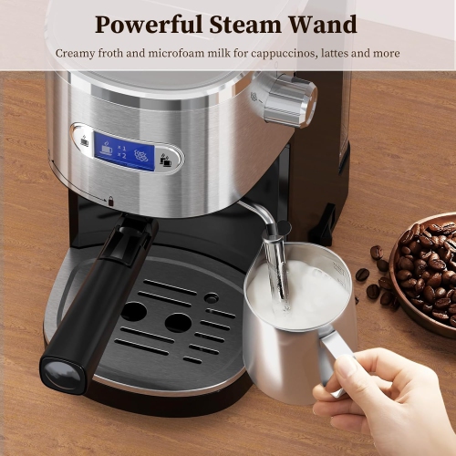 Espresso Machine 20 Bar, Semi-Automatic Coffee Machine for Cappuccino & Latte with Milk Frother Steam Wand,LCD Display,45 oz Removable Water Tank