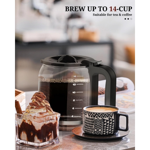 14-Cup Coffee Maker, 24-Hour Programmable Coffee Brewer, Keep Warm, Drip Free, Washable Filter, Stainless Steel, Silver