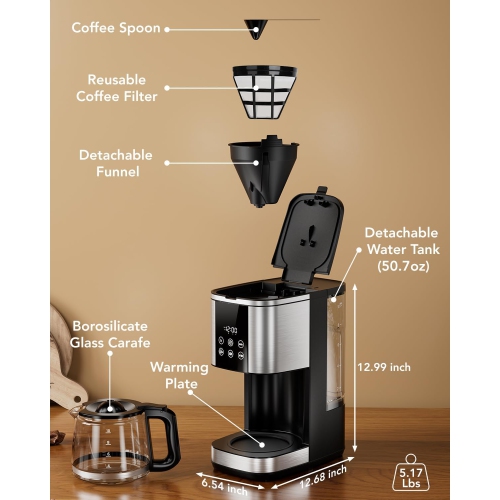 12-Cup Drip Coffee Maker, Black