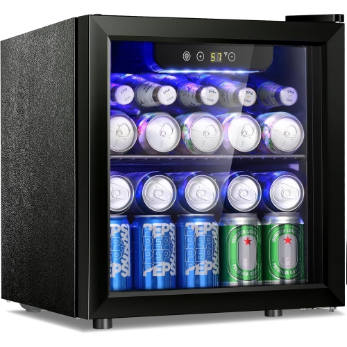 ANTARCTIC STAR  12-Bottle 48-Can Beverage Fridge, Low Noise Clear Glass Door Countertop Cellar for Beer And Soda, 1.3 Cu.ft In Black