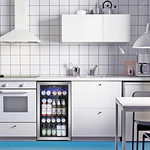 Antarctic Star Small Drink Dispenser with Clear Front Door, Beverage Refrigerator Cooler-120 Can Mini Fridge Glass Door, Silver
