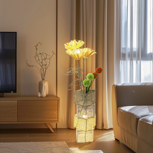 Decorative Pastoral Led Floor Lamp Hand-Woven Rattan Wicker Art Floor Standing Lamps Accents for Home, Living Area, Hotel