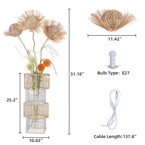 Decorative Pastoral Led Floor Lamp Hand-Woven Rattan Wicker Art Floor Standing Lamps Accents for Home, Living Area, Hotel