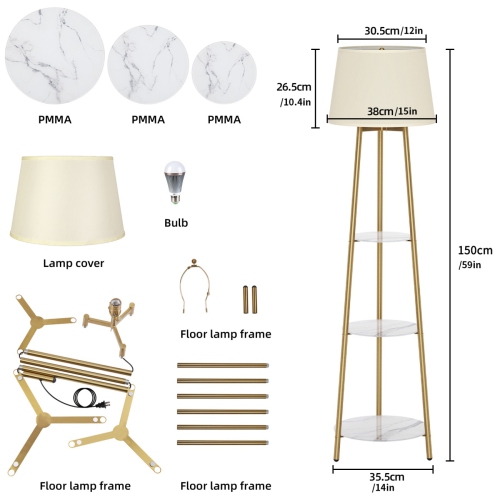 Modern LED lampadaire avec 3 tablettes de présentation Trépied Lampe de plancher d'appoint Décor d'angle debout pour chambre Salon
