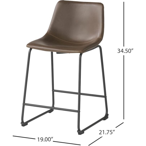 Set of 2 PU Barstool with Wide Upholstered Seat and Iron Frame Support, Modern Bucket Barstool with Back and Footrest, for Home Kitchen Counter