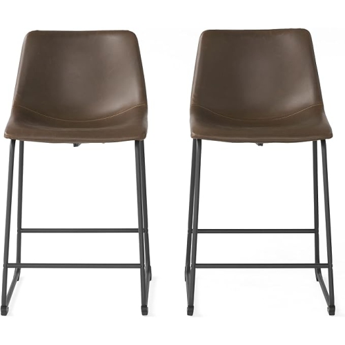 Set of 2 PU Barstool with Wide Upholstered Seat and Iron Frame Support, Modern Bucket Barstool with Back and Footrest, for Home Kitchen Counter