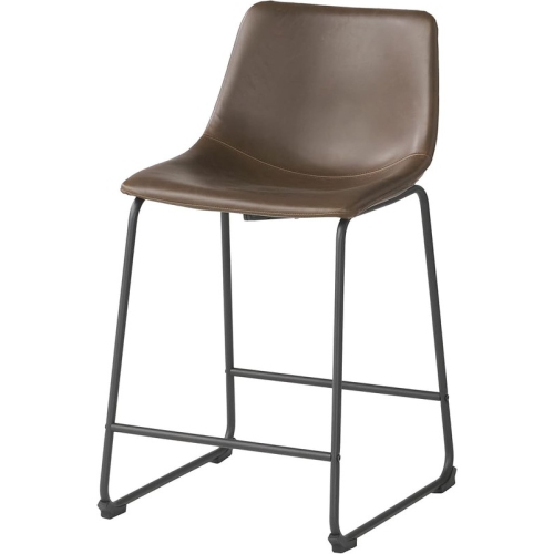 Set of 2 PU Barstool with Wide Upholstered Seat and Iron Frame Support, Modern Bucket Barstool with Back and Footrest, for Home Kitchen Counter