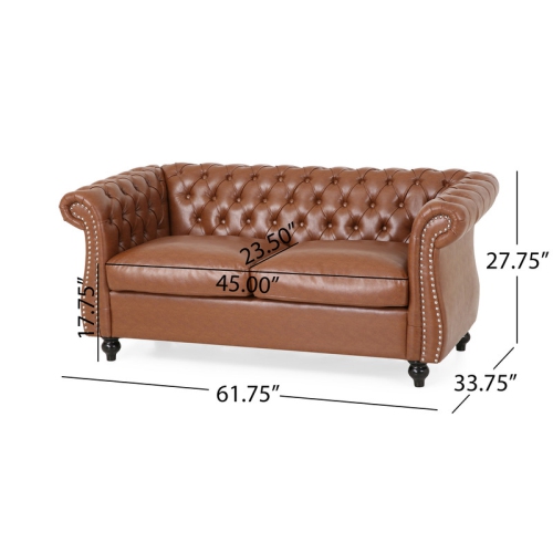 61" Retro PU Leather Chesterfield Loveseat with Button Tufted and Rolled Arm, Mid Century Small Couch Sofa Love Seat for Bedroom, Office, Living Room