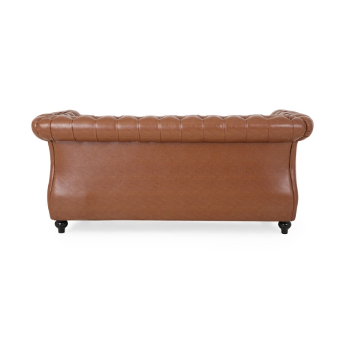61" Retro PU Leather Chesterfield Loveseat with Button Tufted and Rolled Arm, Mid Century Small Couch Sofa Love Seat for Bedroom, Office, Living Room