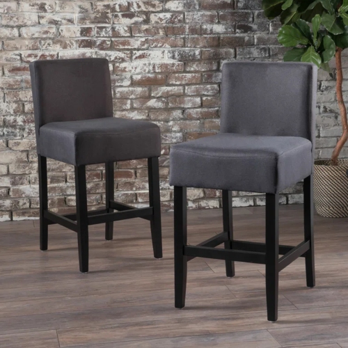 Ensemble de 2 tabourets de comptoir en tissu, chaises de bar modernes à hauteur de bar capitonnées, anthracite foncé