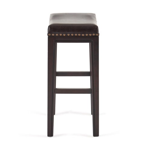 PU Leather Bar Stools Set of 2 with Solid Wood Legs Mid Century Backless Kitchen Chairs Saddle Seat STUDDED Counter Height Chairs