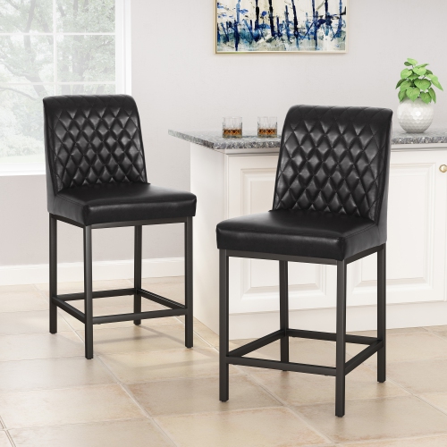 Velvet Counter Stool, Black, SET OF 2