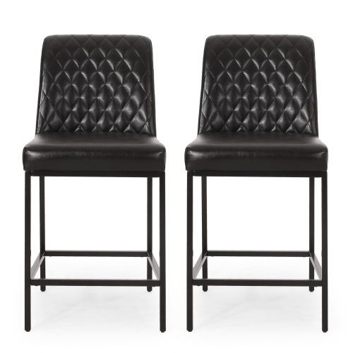 Velvet Counter Stool, Black, SET OF 2