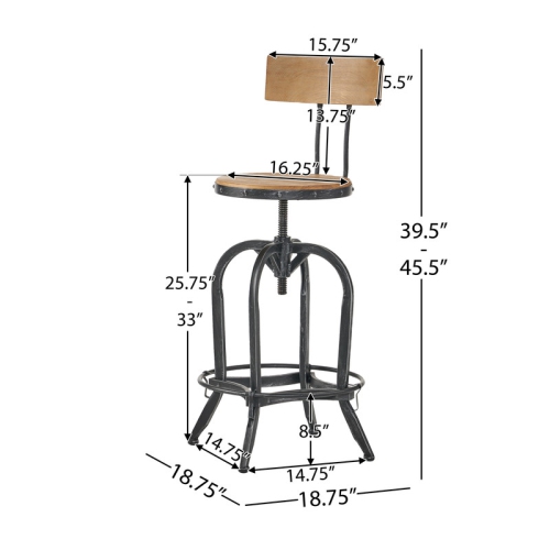Barstool with Fir Wood Bar Stool Backrest,Natural Wooden Barstools for Dining Room Kitchen Counter Bar Study and Home, Simple Assembly