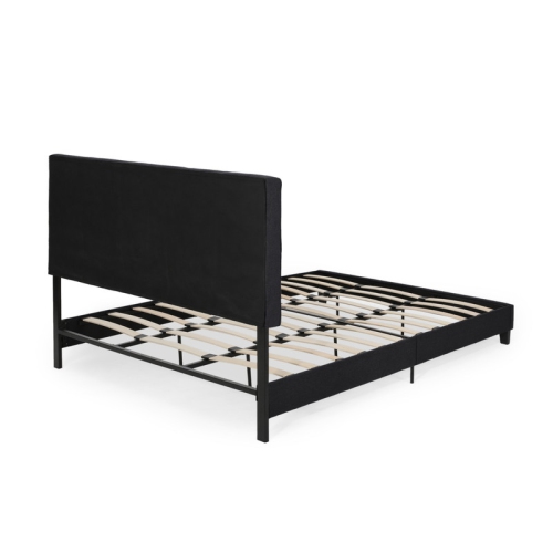 King-size Upholstered Platform Bed Frame with Contemporary Tufted Waffle Stitching, Easy Assembly, Black