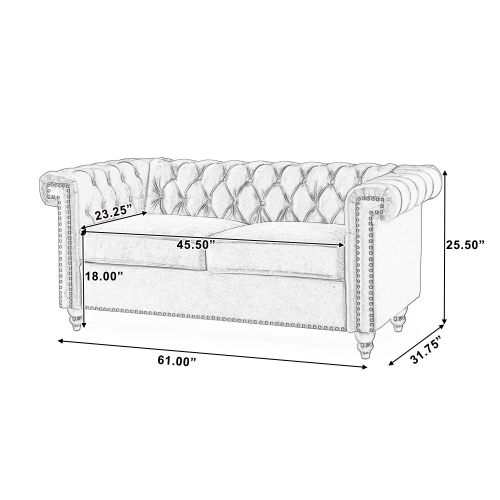 Loveseat Sofa, Mid-Century Button Tufted Upholstered Sofa with Scroll Arms and Nailhead, 2 Seater Couch for Living Room, Bedroom, Office