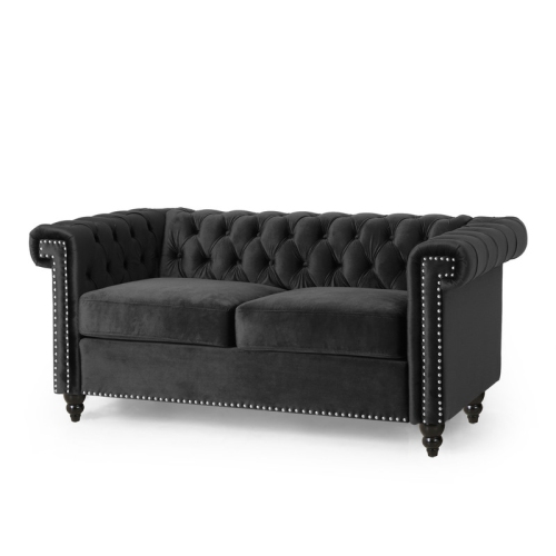 Loveseat Sofa, Mid-Century Button Tufted Upholstered Sofa with Scroll Arms and Nailhead, 2 Seater Couch for Living Room, Bedroom, Office