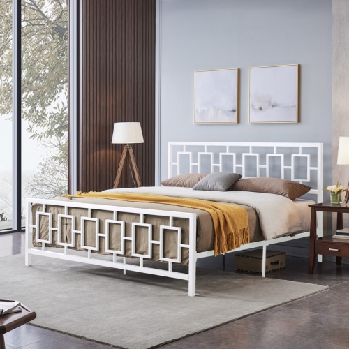 King Size Metal Bed Frame, Modern Platform Bed with Headboard and Footboard for Bedroom