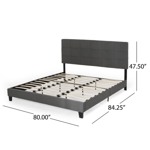 King-size Upholstered Platform Bed Frame with Contemporary Tufted Waffle Stitching, Easy Assembly, Charcoal Grey