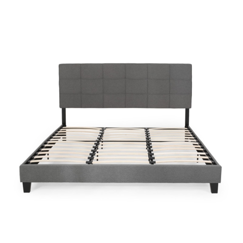 King-size Upholstered Platform Bed Frame with Contemporary Tufted Waffle Stitching, Easy Assembly, Charcoal Grey