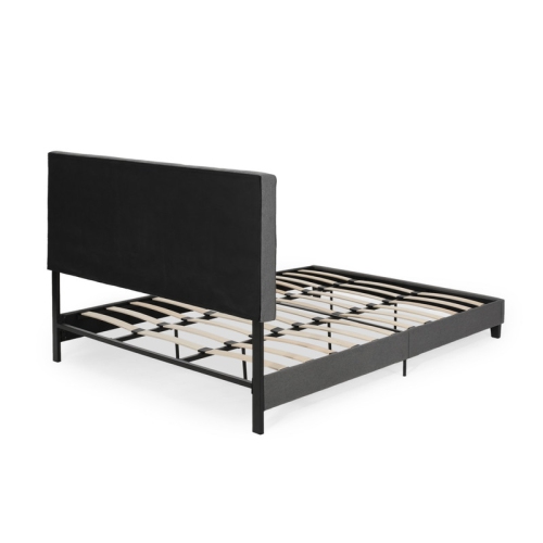 King-size Upholstered Platform Bed Frame with Contemporary Tufted Waffle Stitching, Easy Assembly, Charcoal Grey