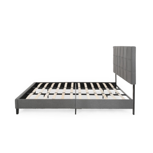 King-size Upholstered Platform Bed Frame with Contemporary Tufted Waffle Stitching, Easy Assembly, Charcoal Grey