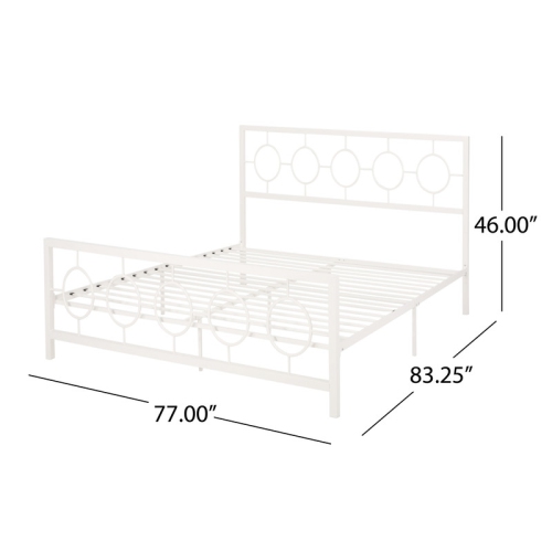 King size Classical Metal Bed Frame with Circular Design Headboard and Footboard, Under Bed Space, White