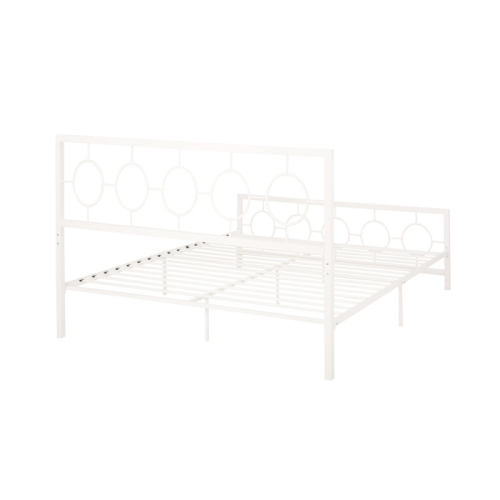 King size Classical Metal Bed Frame with Circular Design Headboard and Footboard, Under Bed Space, White